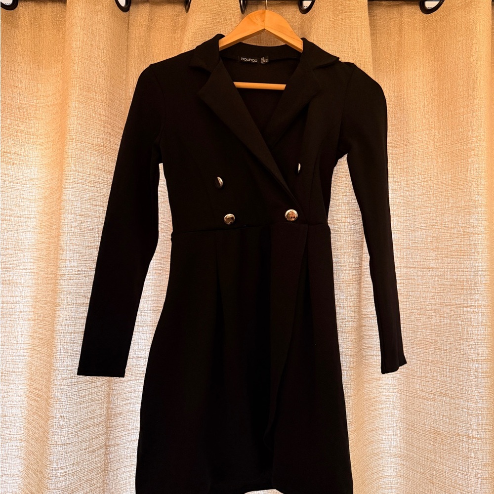 Black Blazer Style Shift Dress with Buttons